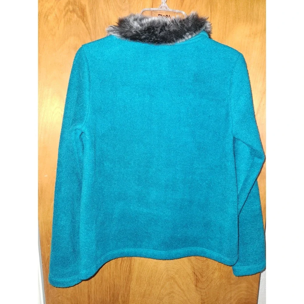 Gymboree Girls Blue Green Zip Faux Fur Collar Fleece Jacket Coat‎ Large 10-12